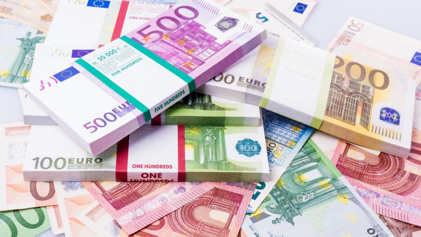A stock photo showing a pile of Euro banknotes