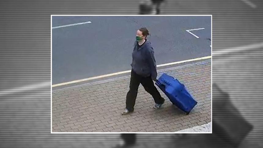 Jemma Mitchell pictured with the suitcase on CCTV