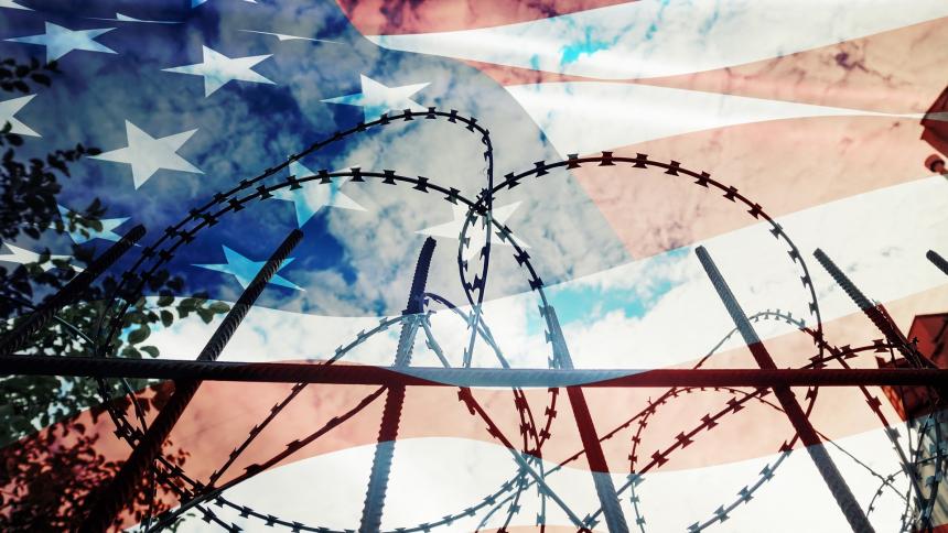 Barbed wire outside of a prison