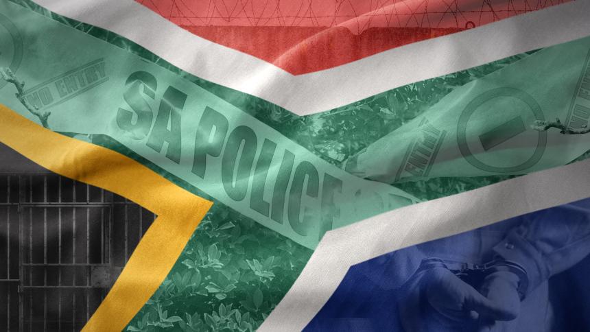 South African flag with crime photos overlayed