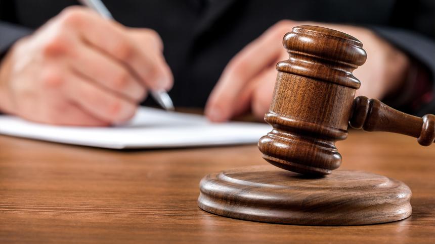 A photograph of a courtroom gavel