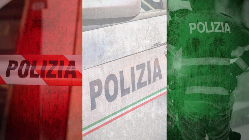 'Polizia' overlayed on the colours of the Italian flag