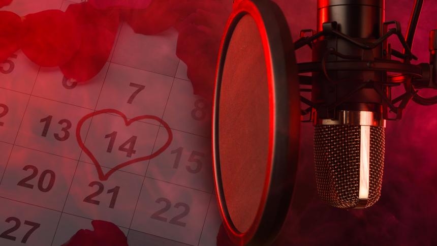 A podcast microphone surrounded by red mist