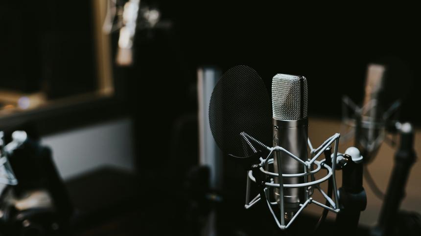 A microphone typically used for recording podcasts