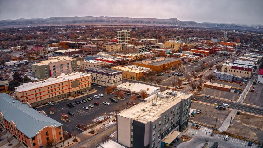 Aerial view of Grand Junction, Colorado in winter