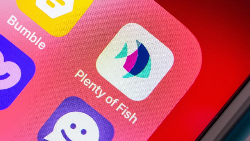 The Plenty of Fish app icon on an iPhone screen