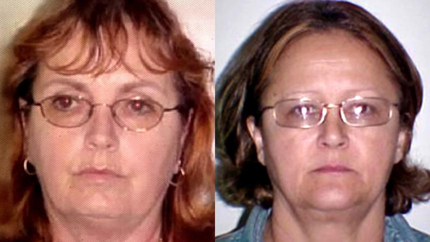 Police mugshots of Kay Young (L) and Katherine Mock (R)